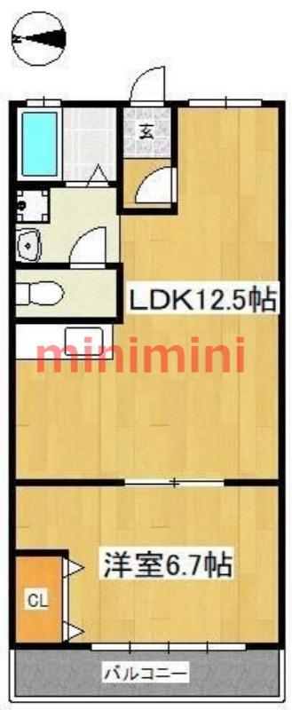 大原マンション(1LDK/2階)の間取り写真