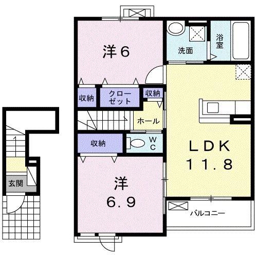 エヴァーグリーン納富分II(2LDK/2階)の間取り写真