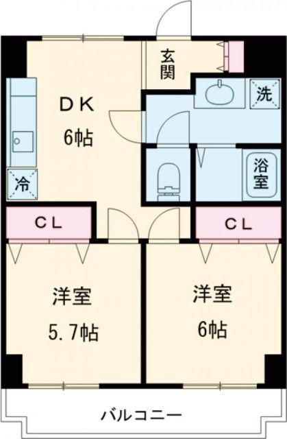 エイブル2 (2DK/5階)の間取り写真