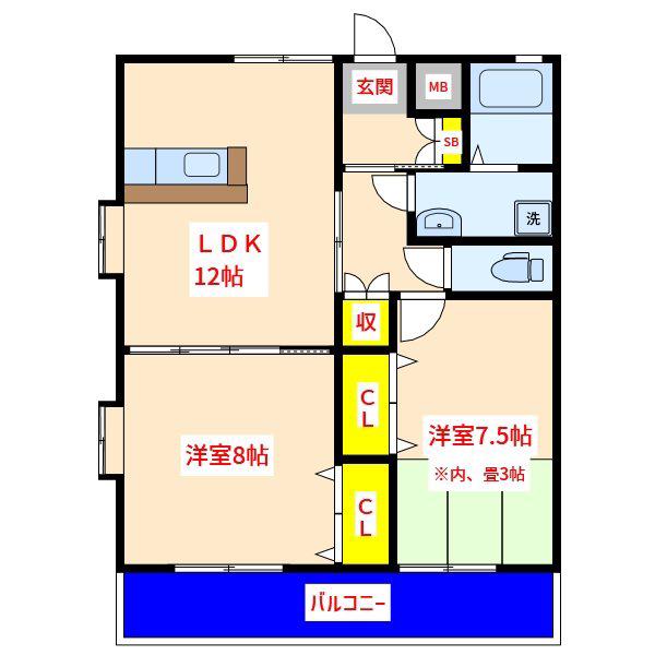 クレインワルツ(2LDK/3階)の間取り写真