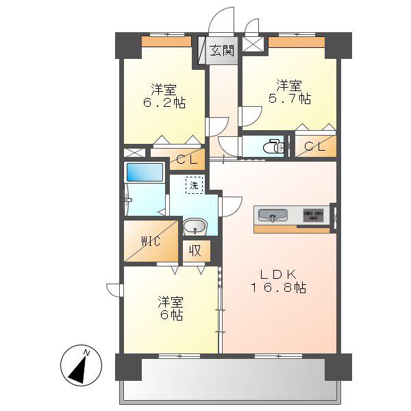 グランツ倉敷(3LDK/4階)の間取り写真
