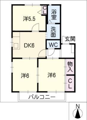 SUGAR HAIM D棟(3DK/2階)の間取り写真