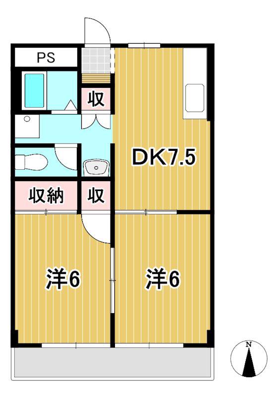 シーサイドヒルズ(2DK/2階)の間取り写真