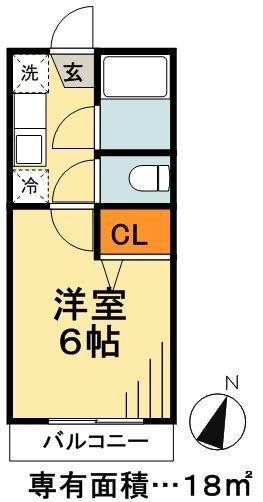 ベルドーラ一之江C(1K/2階)の間取り写真