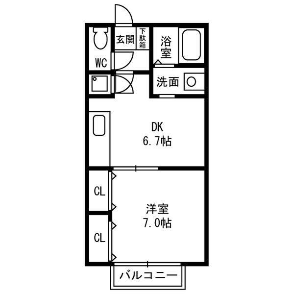 ボヌールI棟(1DK/2階)の間取り写真