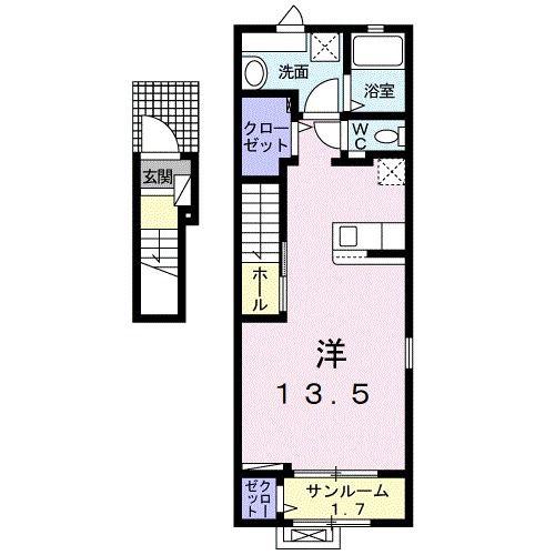 サフィールM・N(ワンルーム/2階)の間取り写真