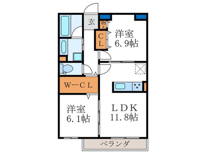 リーゾ北山(2LDK/2階)の間取り写真