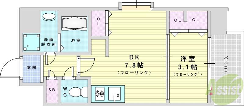 スプランディッド十三本町(1DK/6階)の間取り写真