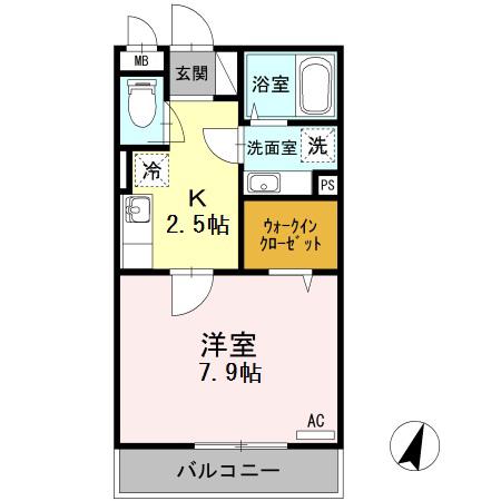 ディールーム堀之内(1K/1階)の間取り写真