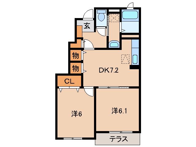 グランドゥール ソフィア II(2DK/1階)の間取り写真