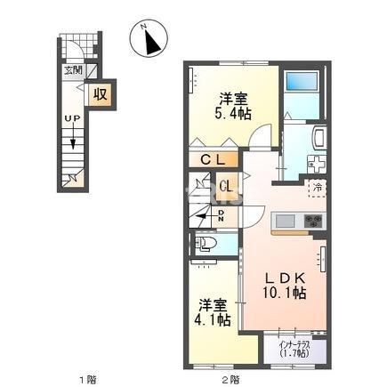江南市五明町青木 アパート(2LDK/2階)の間取り写真
