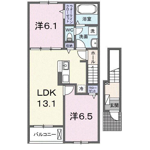 グローリィ ヒルズB(2LDK/2階)の間取り写真