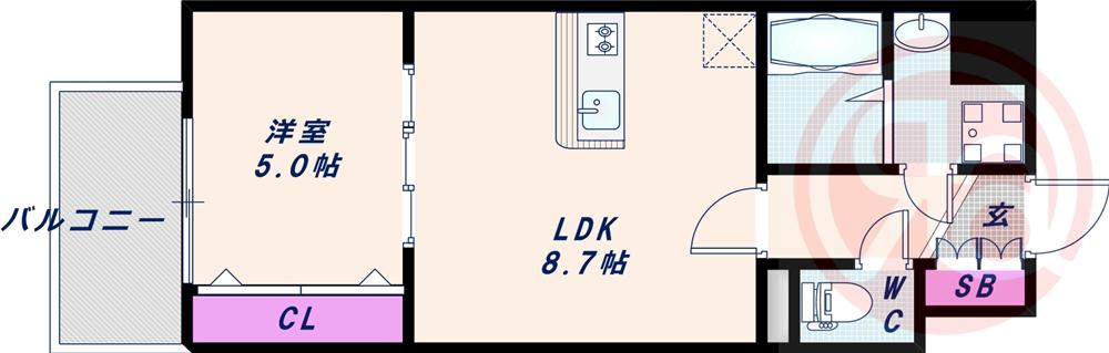 レーヴ文の里レジデンス(1LDK/5階)の間取り写真