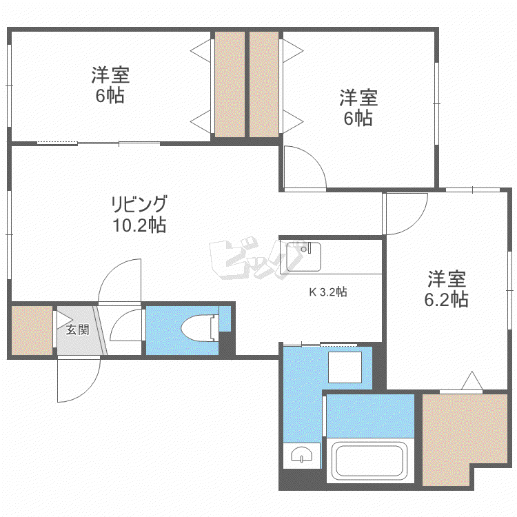 グランメールS34(3LDK/1階)の間取り写真