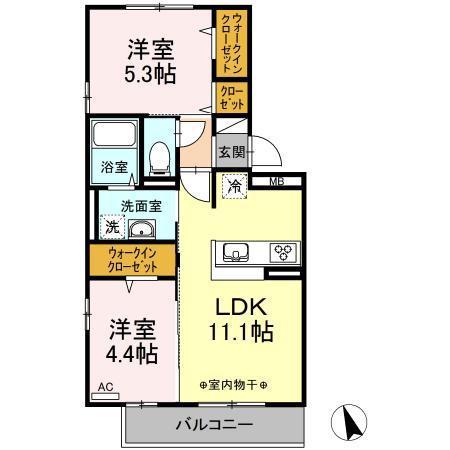 オッツ梅満Ⅱ B棟(2LDK/3階)の間取り写真