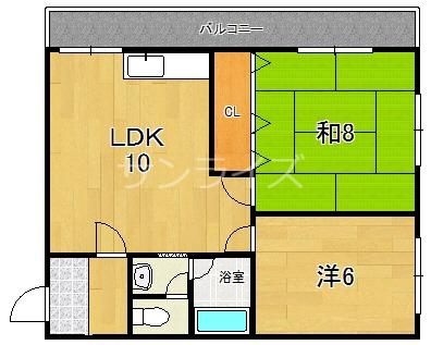 高井田西ハイツ(2LDK/1階)の間取り写真