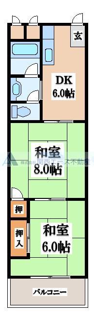 日の出コーポ(2DK/2階)の間取り写真