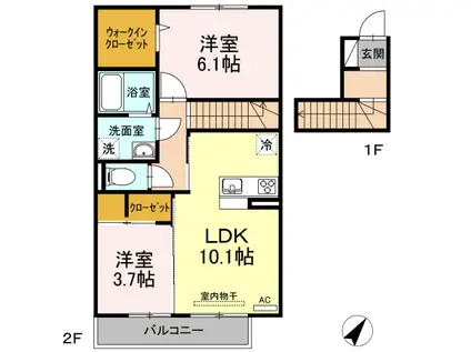 ＪＲ予讃線 波方駅 徒歩17分 2階建 築5年(2LDK/2階)の間取り写真