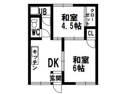 福島県会津若松市大戸町芦牧字下タ平1126-3 美好コーポ(2DK/1階)の間取り写真