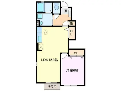 クリスタルコート(1LDK/1階)の間取り写真