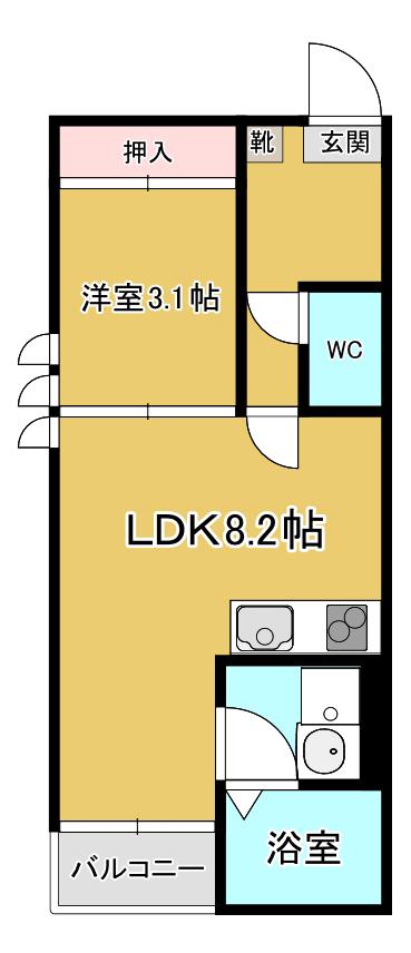 アルクスおたまや(1LDK/2階)の間取り写真