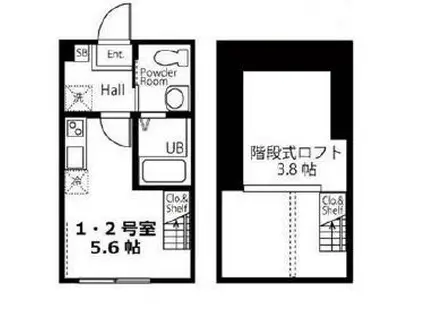 ハーミットクラブハウス金沢八景B棟(ワンルーム/1階)の間取り写真
