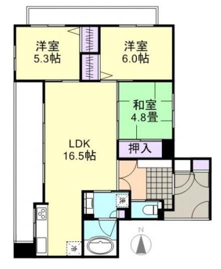 サーパス倉敷鶴形(3LDK/14階)の間取り写真