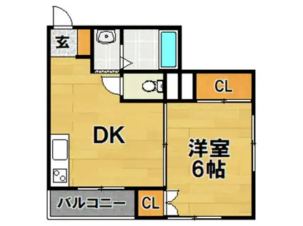サンハイツ大阪屋(1DK/2階)の間取り写真