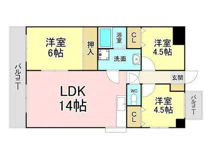 リアライズ到津(3LDK/3階)の間取り写真