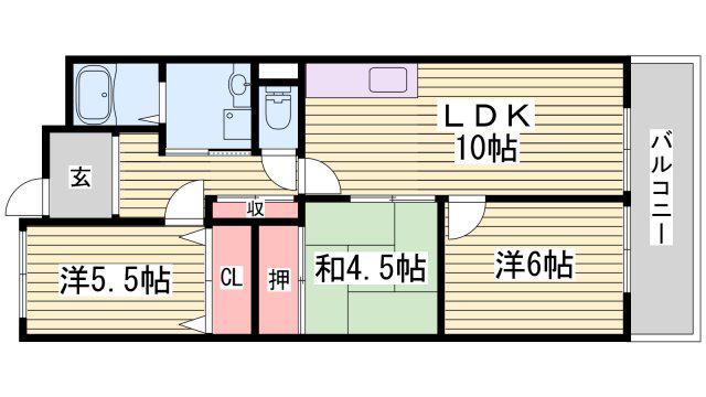 赤穂駅北ハイツ(3LDK/6階)の間取り写真