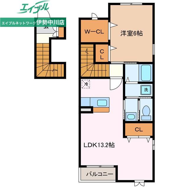 クラージュA棟(1LDK/2階)の間取り写真