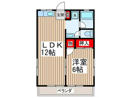 茶の木ハイツ(1LDK/2階)の間取り写真