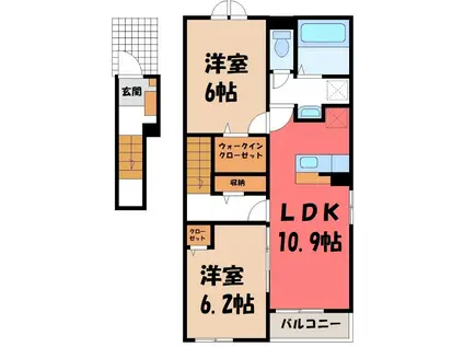 クロスサイド アパートメントI(1LDK/2階)の間取り写真
