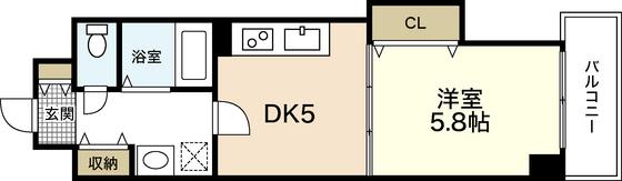 クレスト中広(1DK/4階)の間取り写真