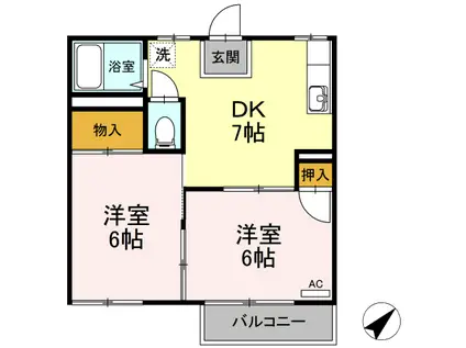 ル・グランIIドゥ(2DK/2階)の間取り写真