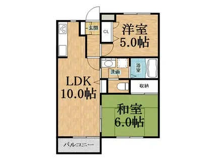 ヒルサイドおゆみ野(2LDK/2階)の間取り写真