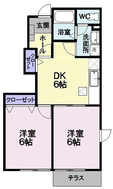 ジェントリー下条A棟(2DK/1階)の間取り写真