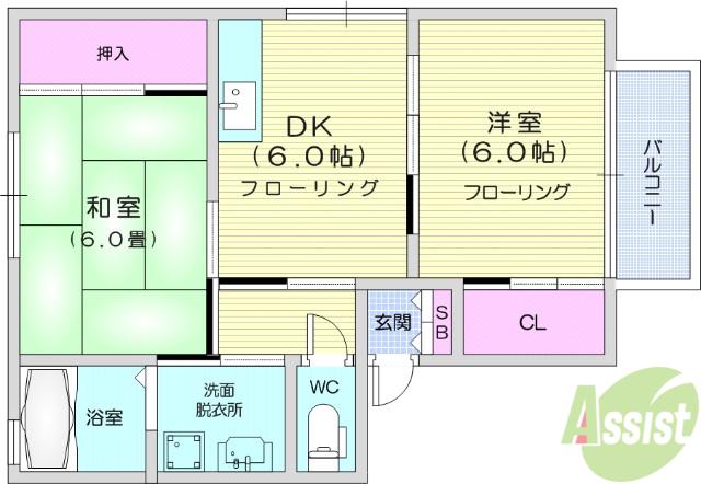 セフィラ福田町五番館(2DK/2階)の間取り写真