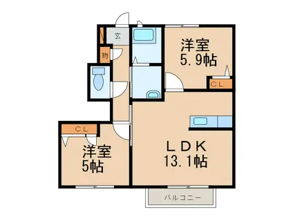 フローラル・アイII(2LDK/1階)の間取り写真