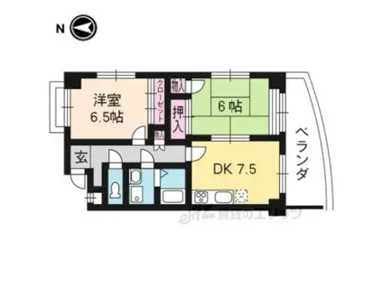 ロワイヤル太秦(2DK/3階)の間取り写真