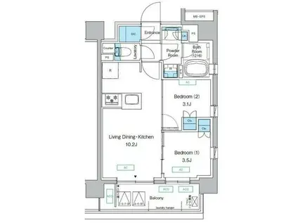 プレディアコート三軒茶屋(2LDK/7階)の間取り写真