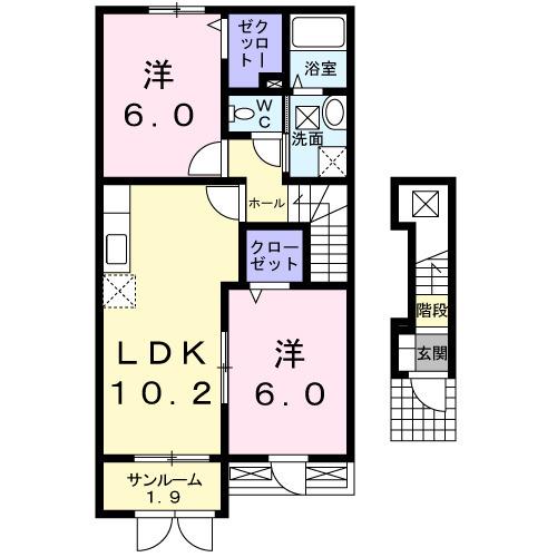 グランデーベル(2LDK/2階)の間取り写真