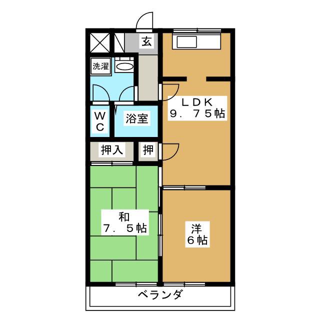 ハイリッジ牧野(2DK/2階)の間取り写真