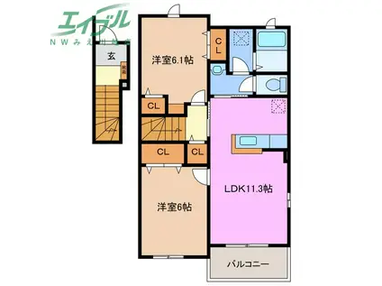 ロジュマン リアンB(2LDK/2階)の間取り写真