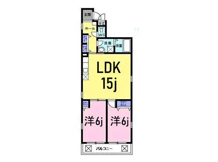 ウィステリア西横浜(2LDK/4階)の間取り写真