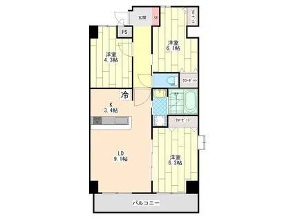 ベイ・コースト ナツミ(3LDK/5階)の間取り写真