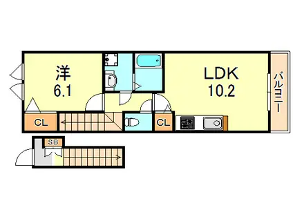 メルベーユ神戸(1LDK/2階)の間取り写真