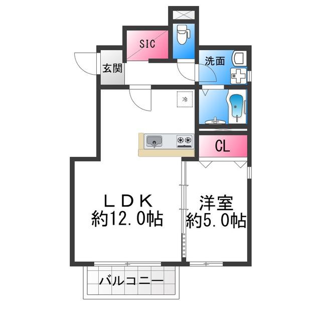 ハウスモメゾン大浜 B(1LDK/1階)の間取り写真