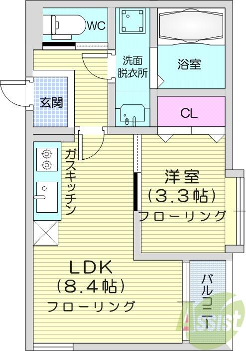 REGALESTボヌール南仙台(1LDK/1階)の間取り写真