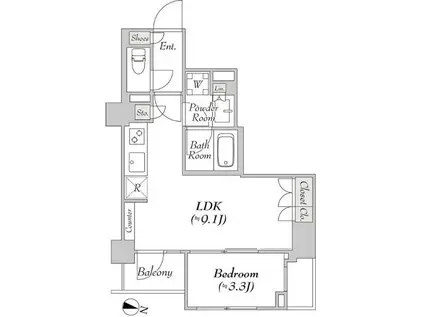 ルミーク千歳船橋(1LDK/1階)の間取り写真